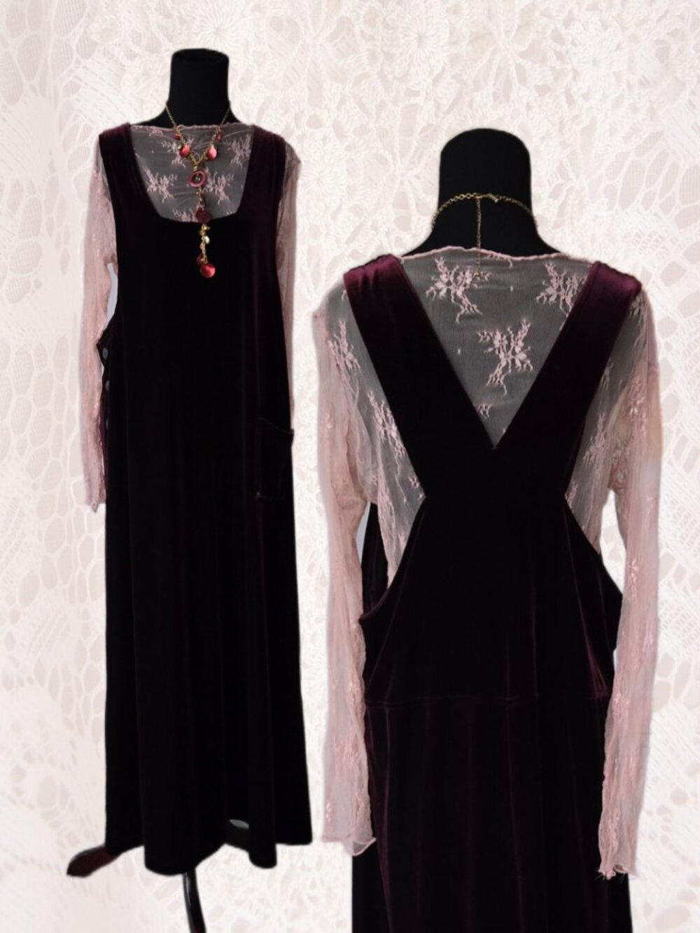 Jacqueline Ferrar Velvet Pinafore Jumper Dress Winter Whimsy Fall Boho Style 16W